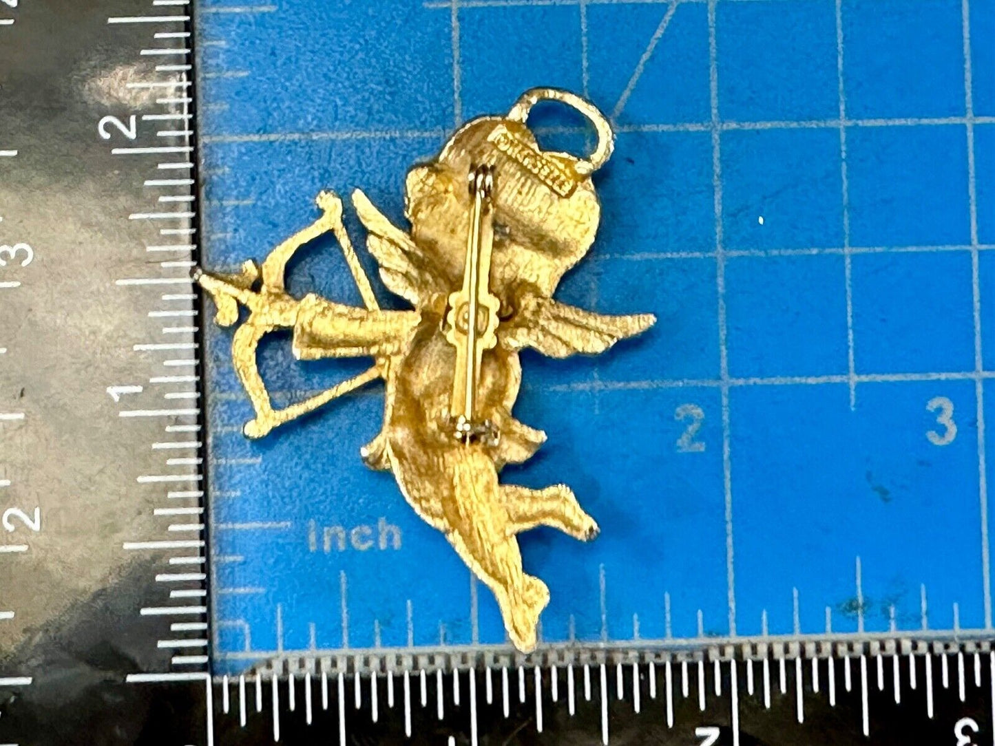 Adorable Angle Cupid w/ blue eyes! Love Arrows Mamselle signed brooch pin