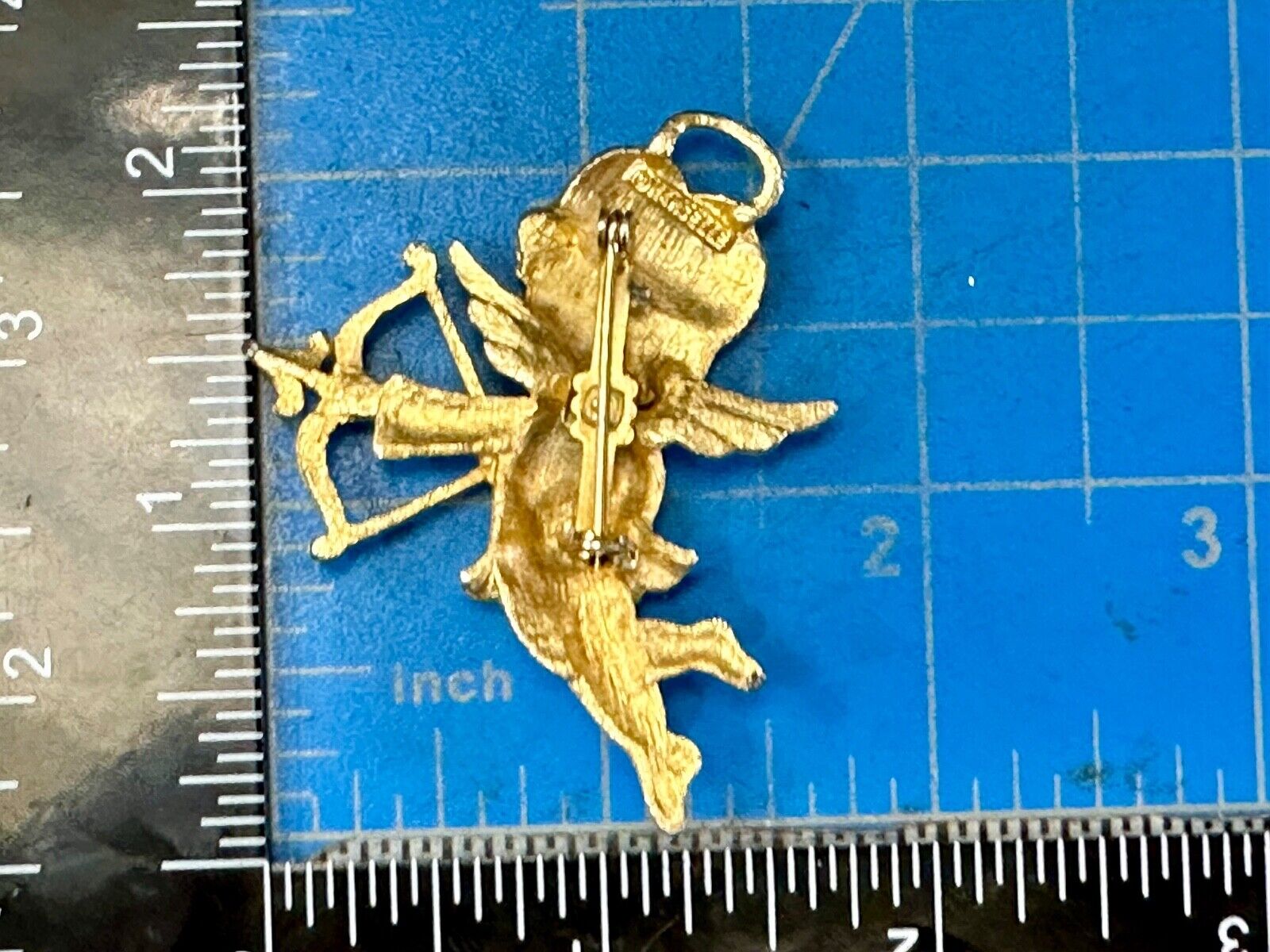 Adorable Angle Cupid w/ blue eyes! Love Arrows Mamselle signed brooch pin