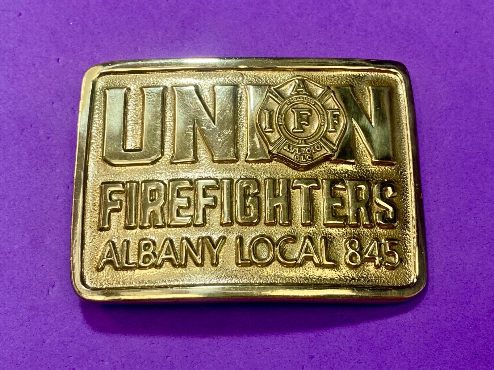 Union Firefighters - Albany Local 845 brass belt buckle by Creative Castings