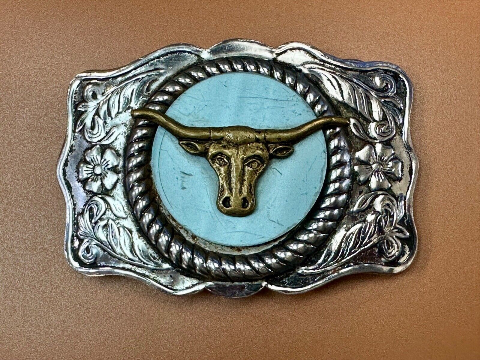 Vintage Longhorn cow steer - cowboys cowgirls western centerpiece belt buckle