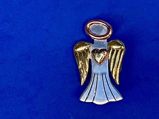 Vintage Avon Guardian Angel Pin Brooch or Pendant Tri-Color Wings Heart Halo