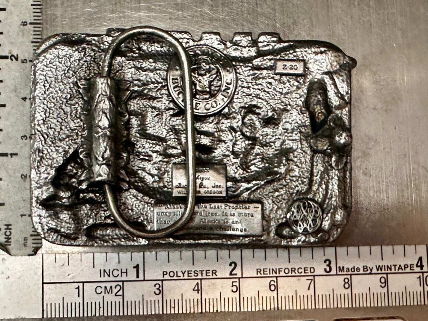 Alaska The Great Land -  Last Frontier State 1980's Siskiyou Pewter Belt Buckle