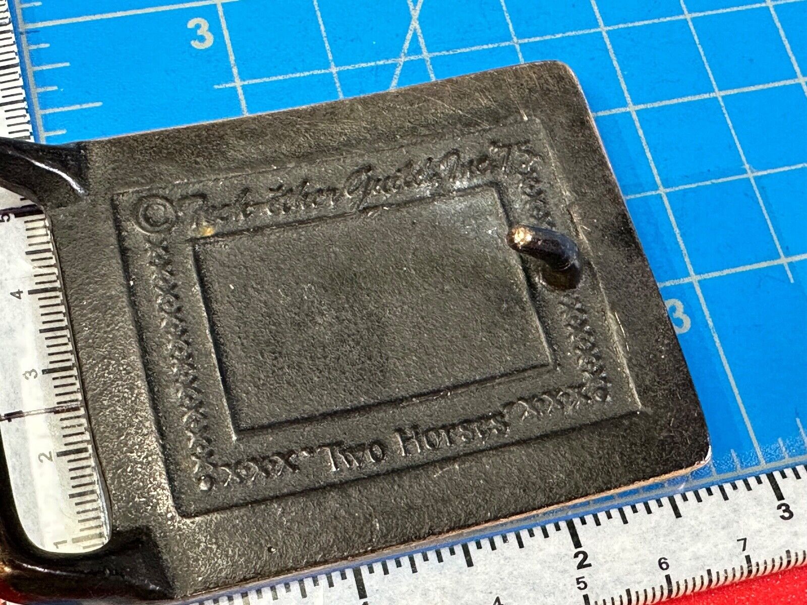 TWO HORSES - under tree  TECH-ETHER GUILD ART Hippy  solid brass belt buckle