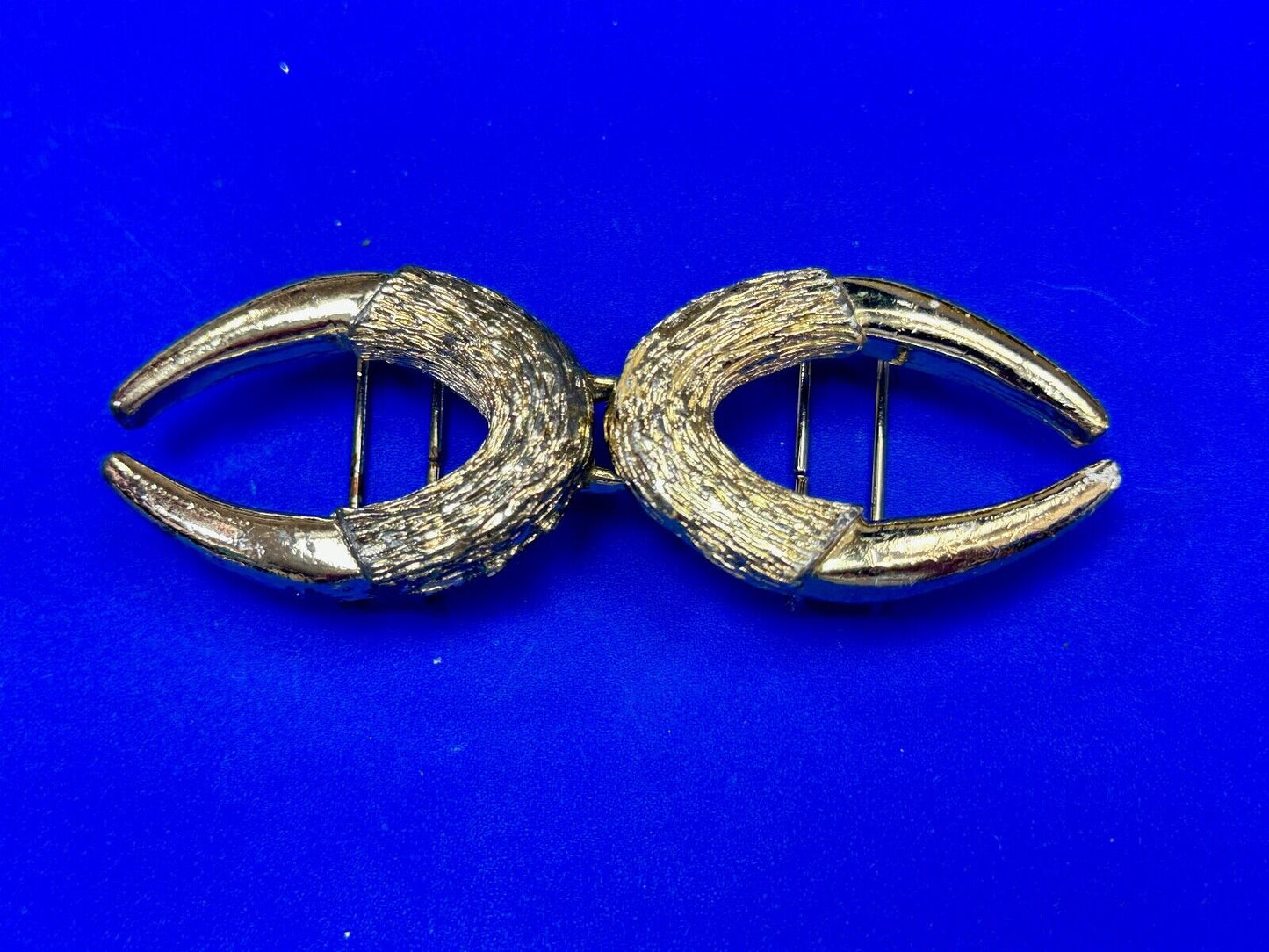 Two piece gold tone Horn Shape? interconnecting vintage belt buckle