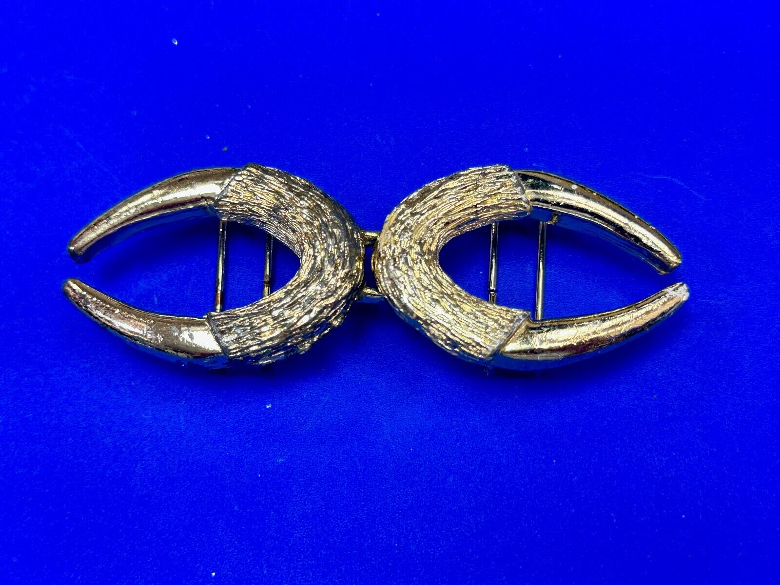 Two piece gold tone Horn Shape? interconnecting vintage belt buckle