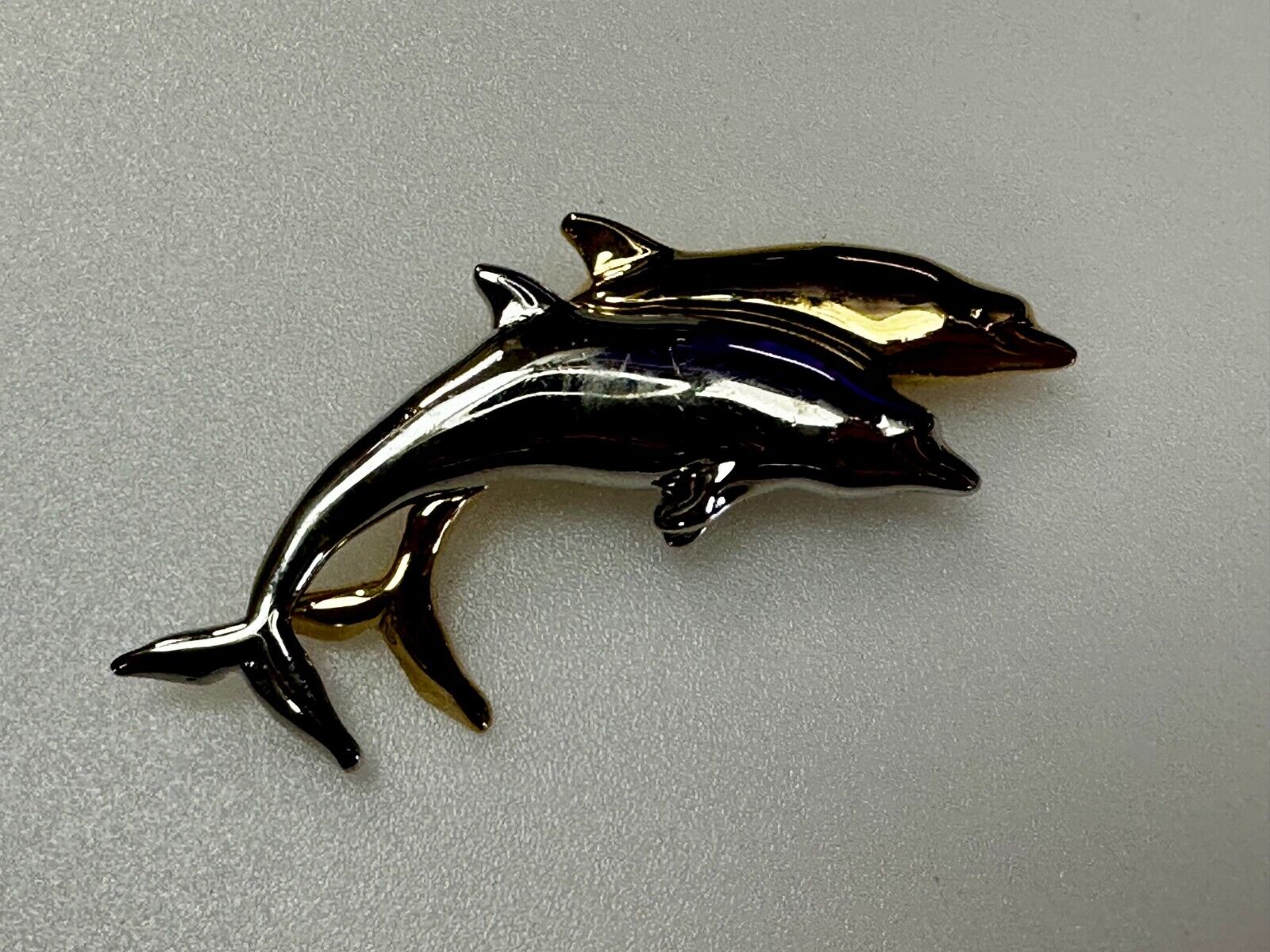 Two Dolphin's Figural Silver & Gold Tone Vintage Brooch Pin by Liz Claiborne