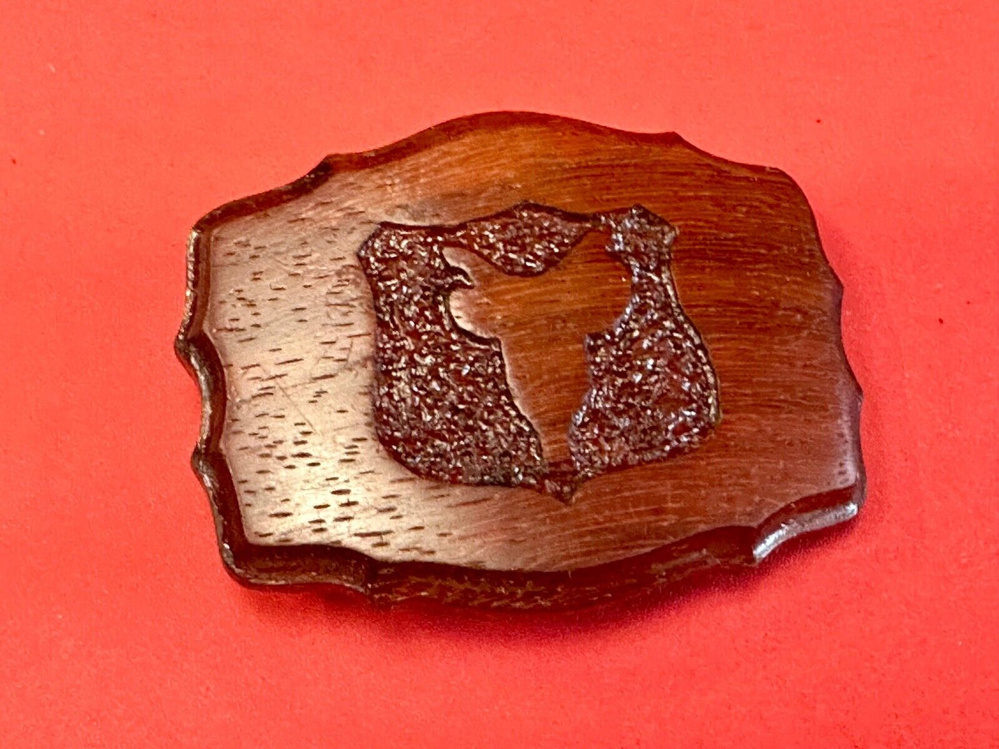 Vintage horse saddle carved in wooden western framed belt buckle  VermJ LL19