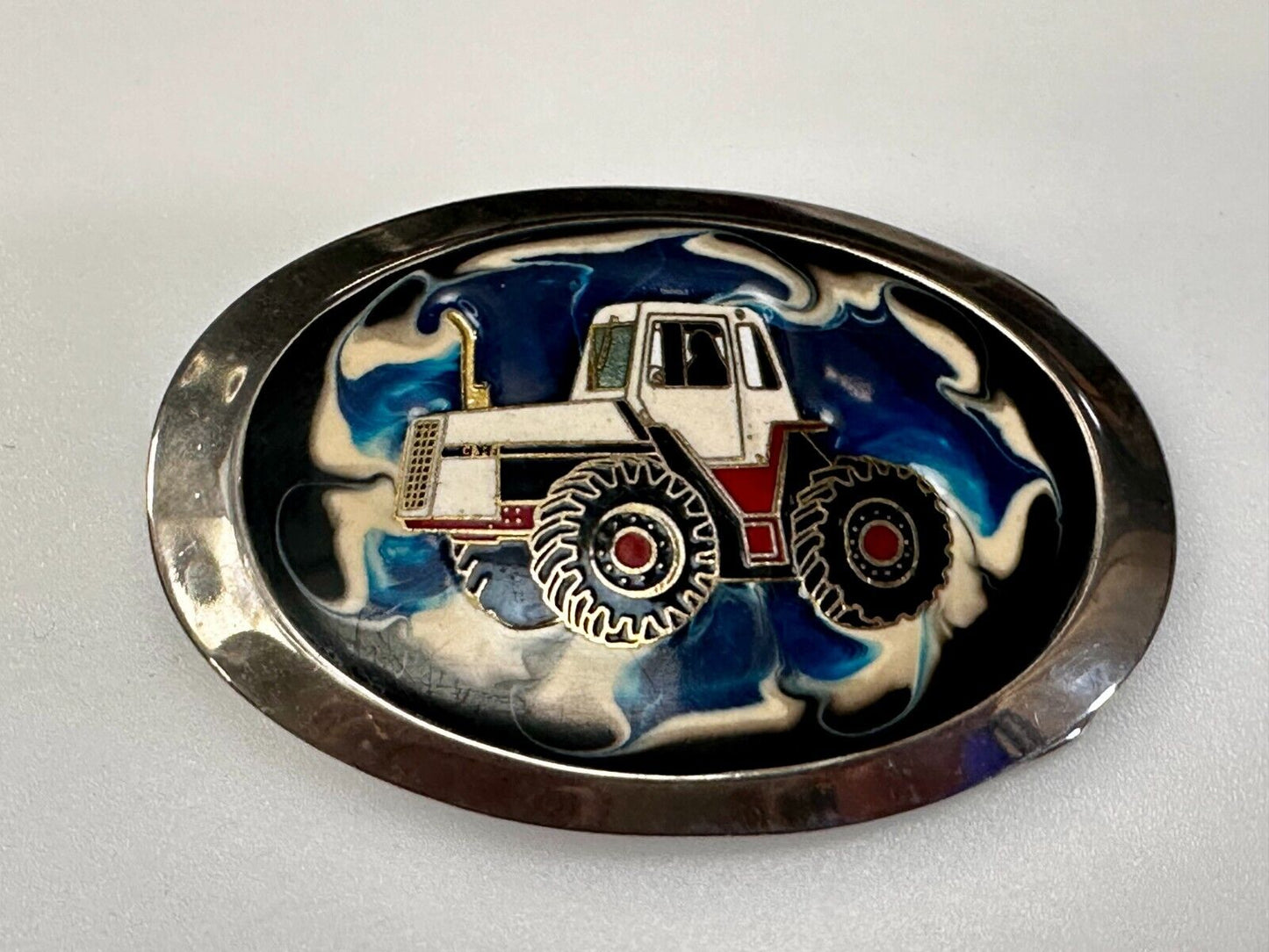 Traction King 4WD Tractor Agricultural Farming Silver Tone Oval Belt Buckle
