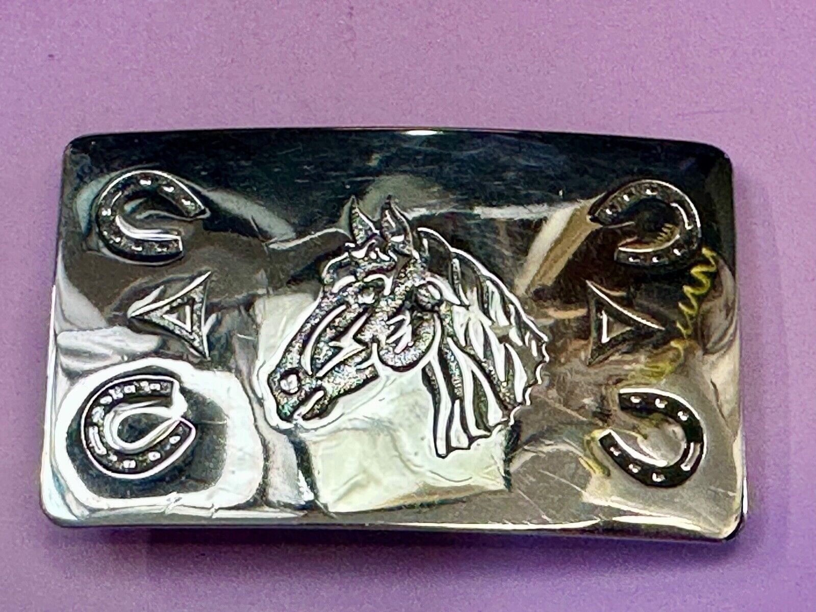 vintage horse head & western symbols cowboys cowgirls belt buckle by Chambers