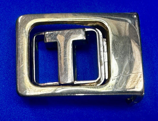 T - Letter Initial Monogram Vintage two tone swing arm small belt buckle