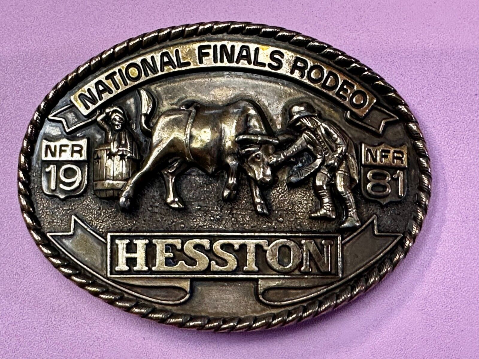 1981 Hesston National Finals Rodeo NFR Cowboys Belt Buckle -  7th edition