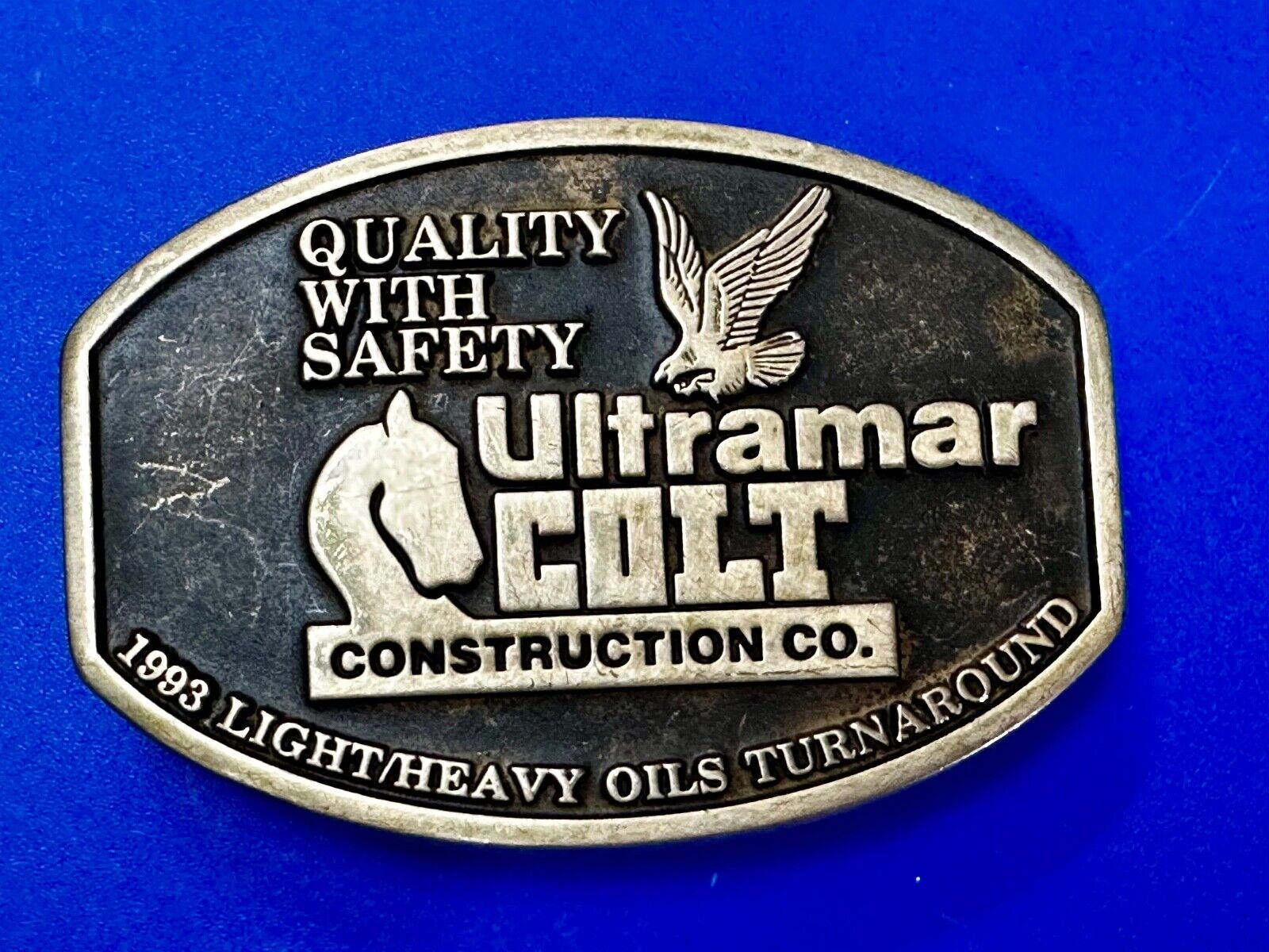 Ultramar Colt Construction Co 1993 Oils Quality W/ Safety Anacortes Belt Buckle