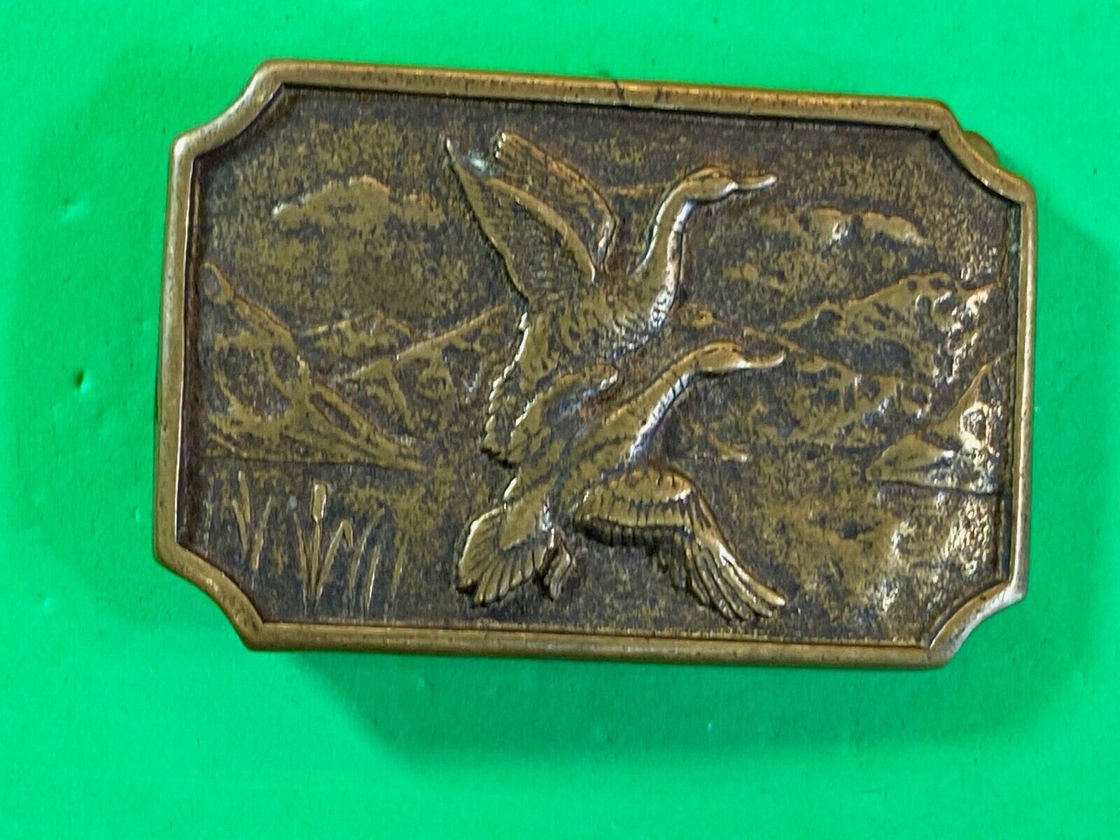 Two Flying Ducks On Pond In Nature Launching Solid Brass Belt Buckle By Bts 