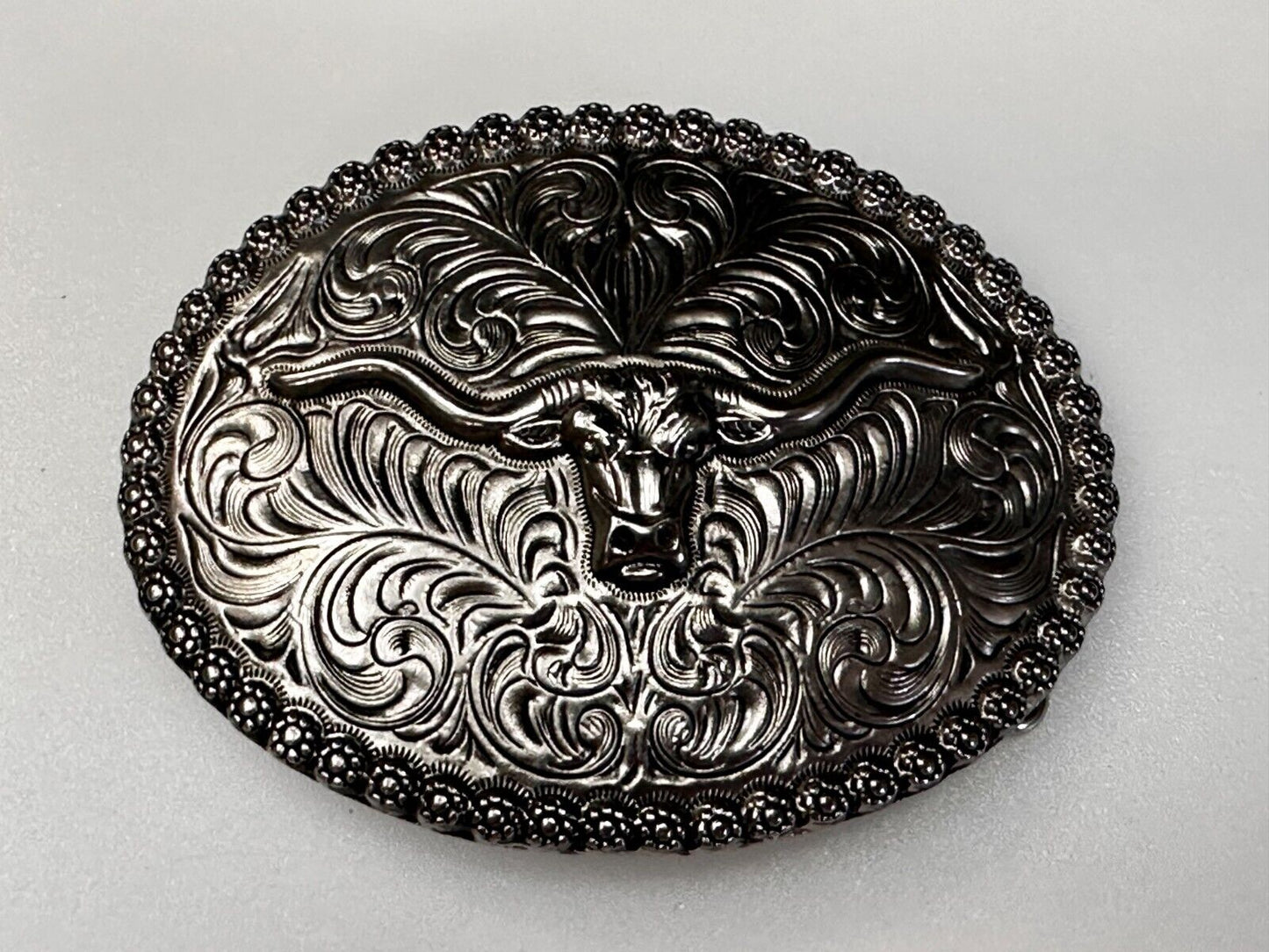Texas Longhorn Steer Bull Cow Silver Tone Western Rodeo Cowboys Belt Buckle
