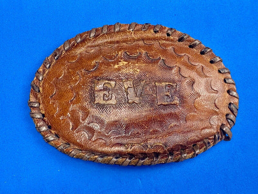 Vintage Leather stitched artisan? Name EVE personalized western belt buckle 