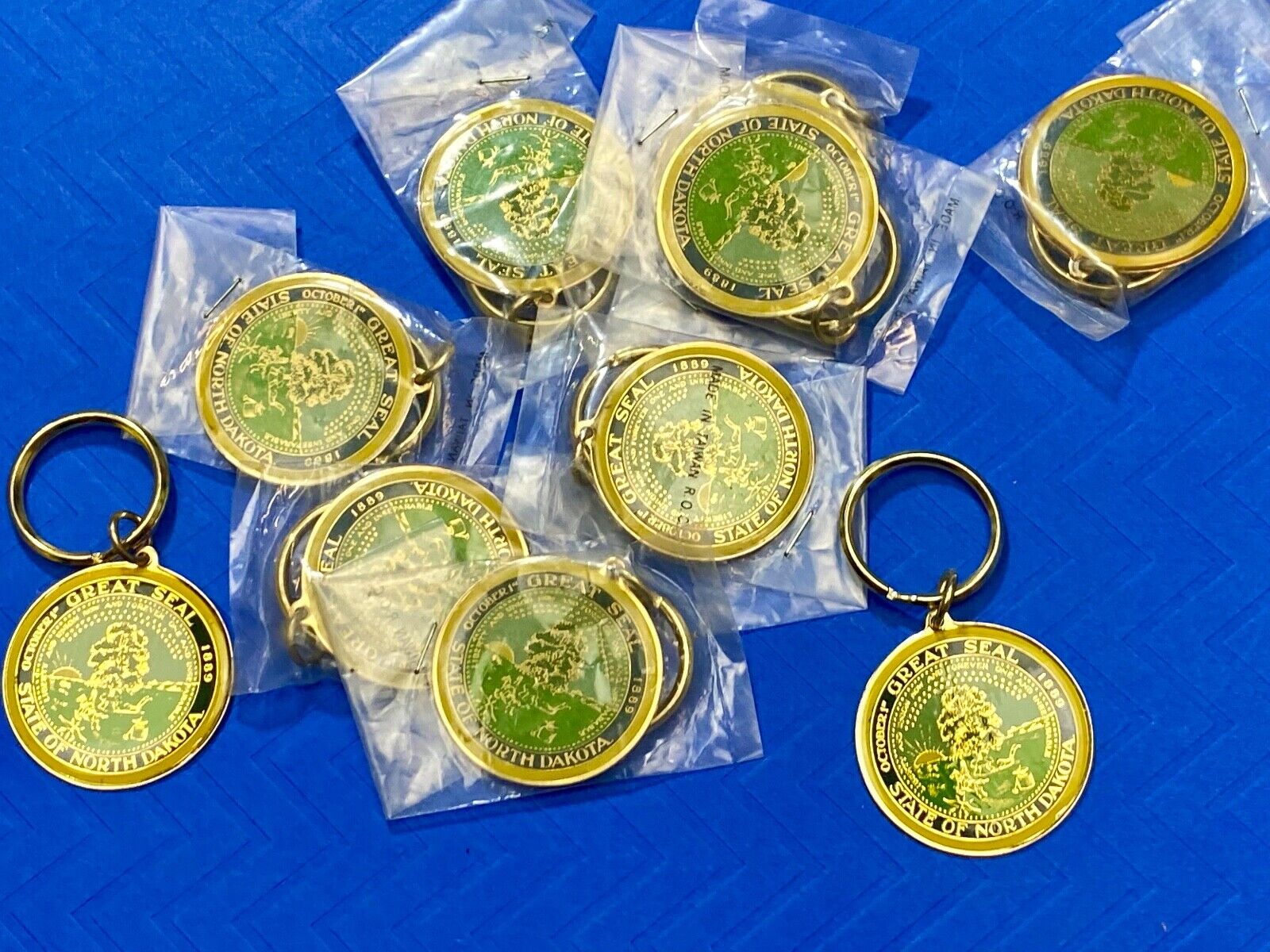 10 Lot  - The Great State Seal of North Dakota Keychain Key Ring Chain Resale