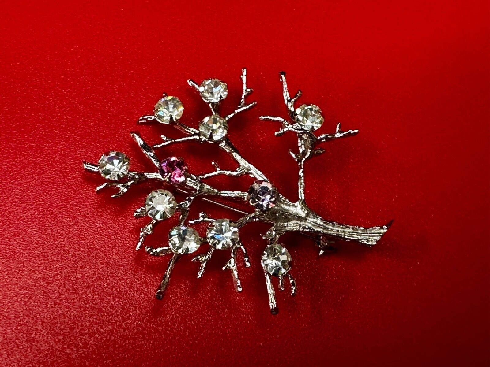 Tree Of Life Rhinestone Accented Vtg. 925 Sterling Silver Brooch - See Hallmark