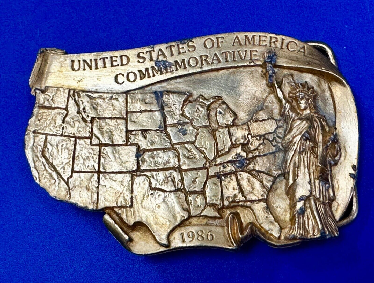 United States of America Liberty States Map Vtg 1986 Commemorative Belt Buckle