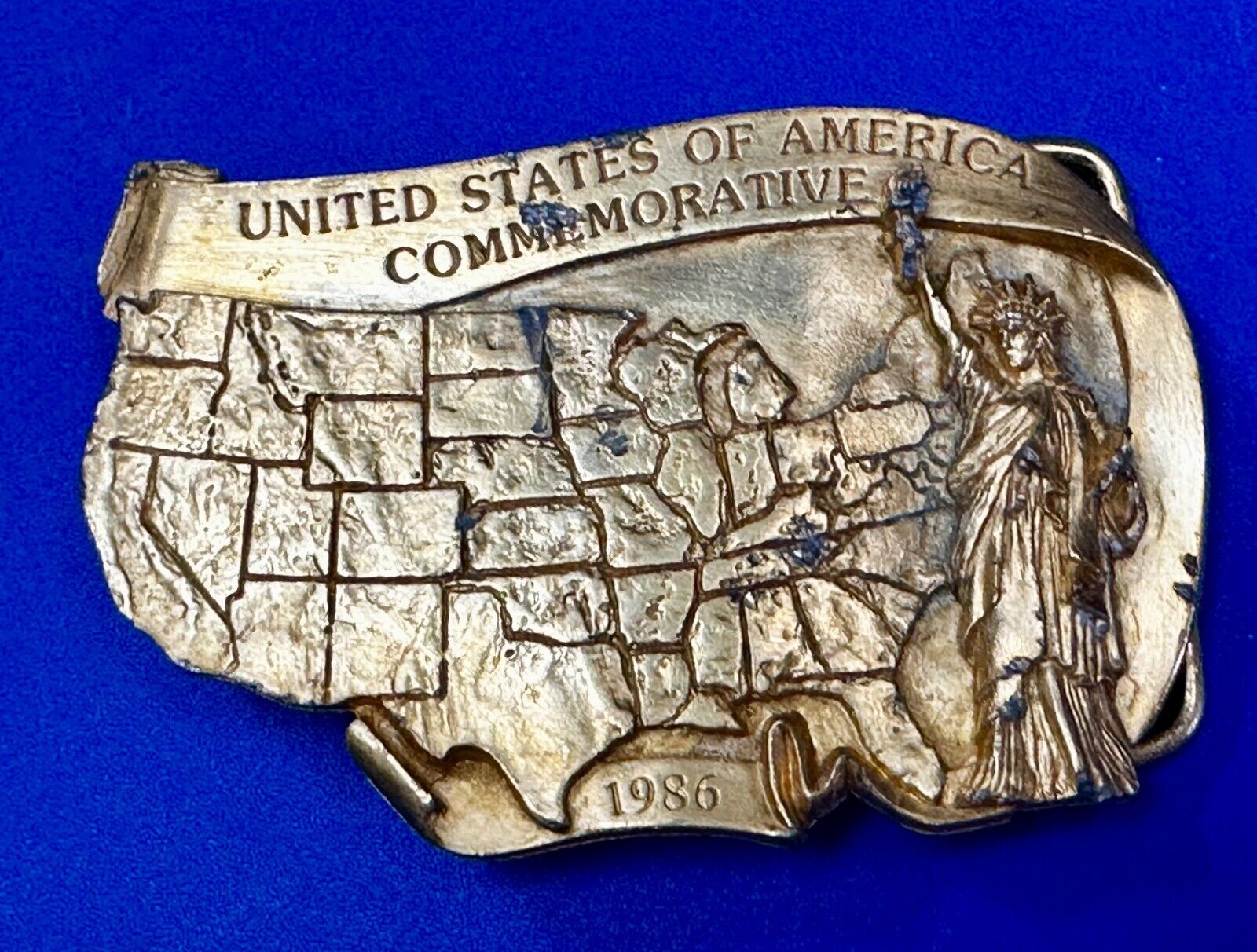 United States of America Liberty States Map Vtg 1986 Commemorative Belt Buckle