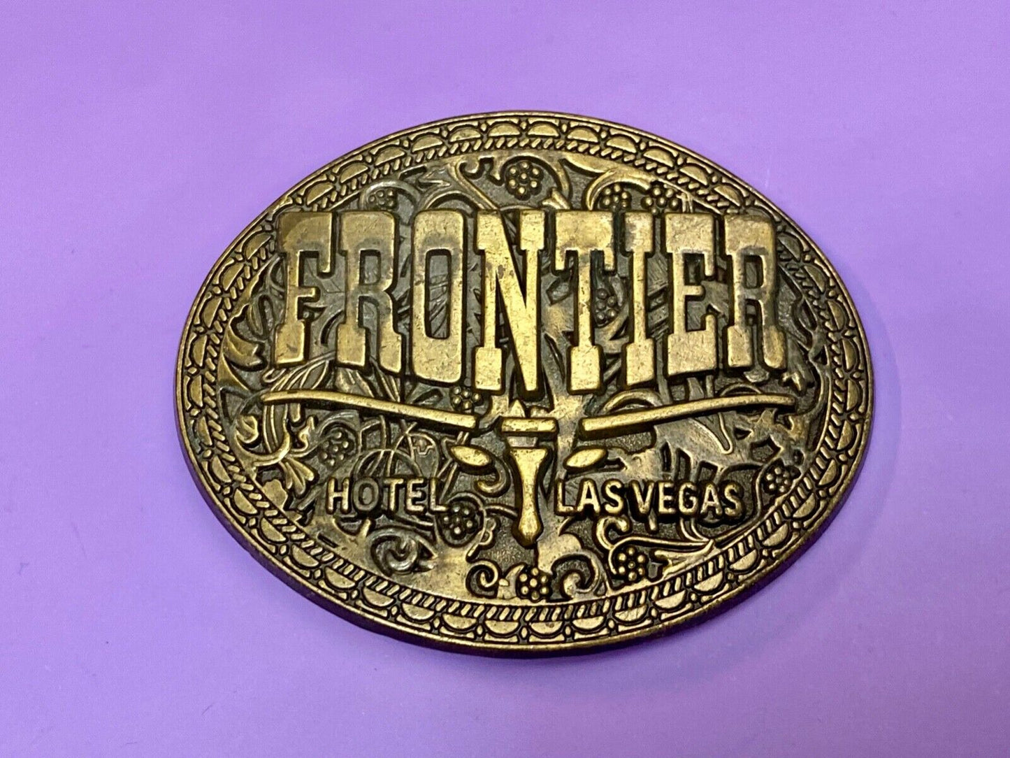 Vintage Frontier Hotel Old Las Vegas Belt Buckle Casino Nevada Western Longhorn