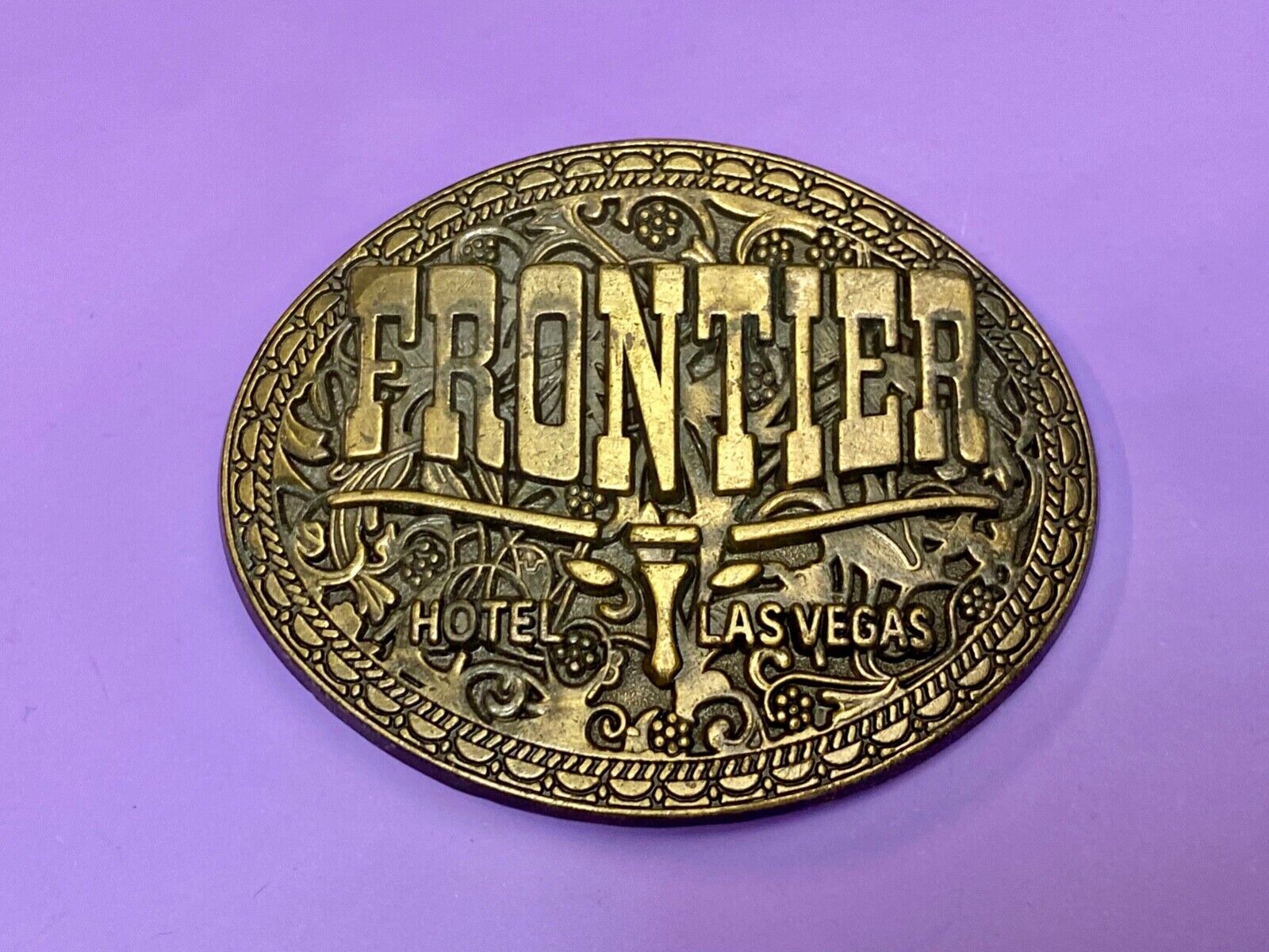 Vintage Frontier Hotel Old Las Vegas Belt Buckle Casino Nevada Western Longhorn