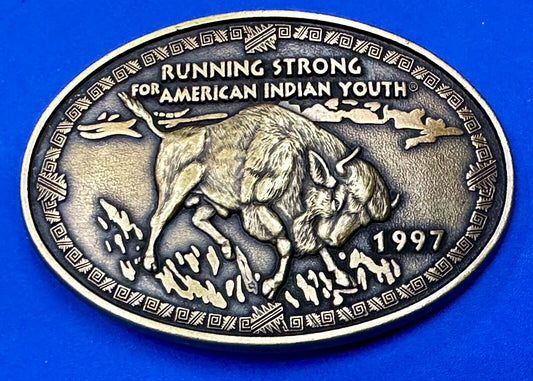 1997 RUNNING STRONG FOR AMERICAN INDIAN YOUTH BUFFALO BELT BUCKLE