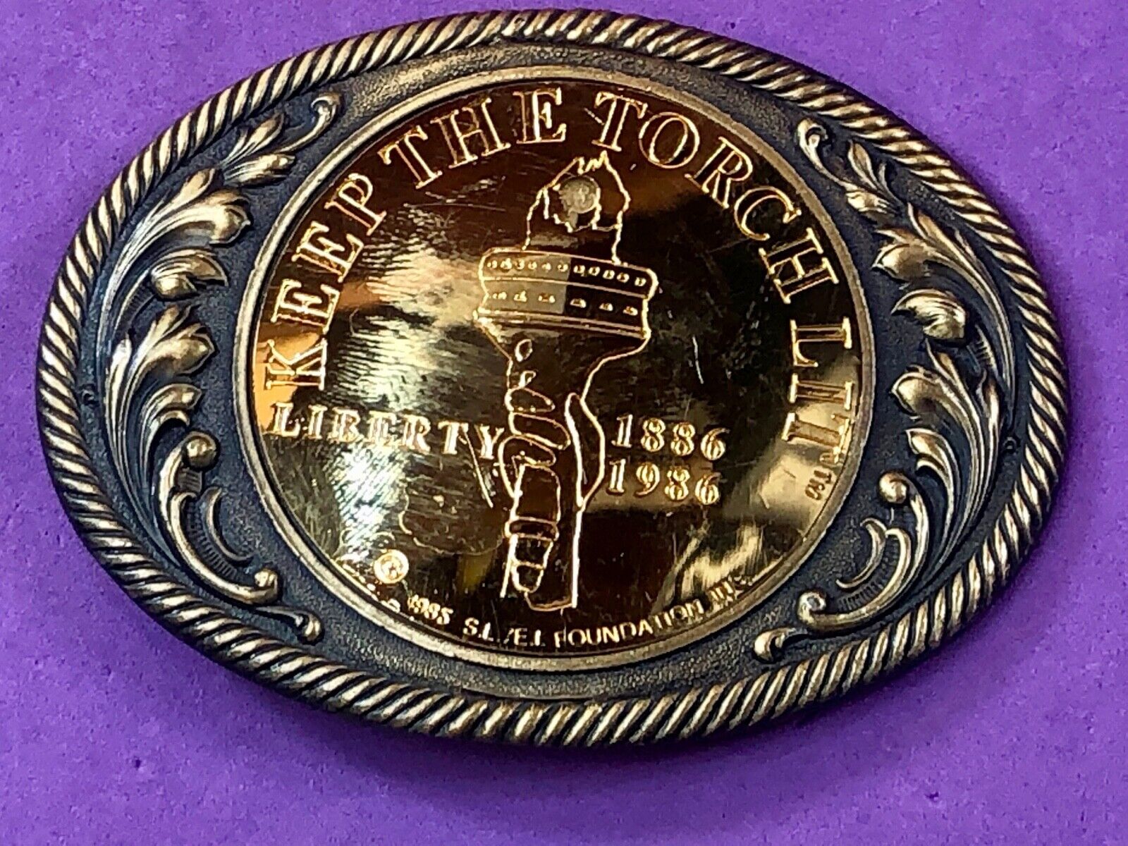Vintage Coin Centerpiece Western Belt Buckle -  Keep the torch lit - American 