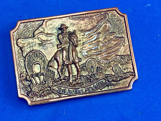 Tall In The Saddle Masked Cowboy And Covered Wagon Western Art Belt Buckle 