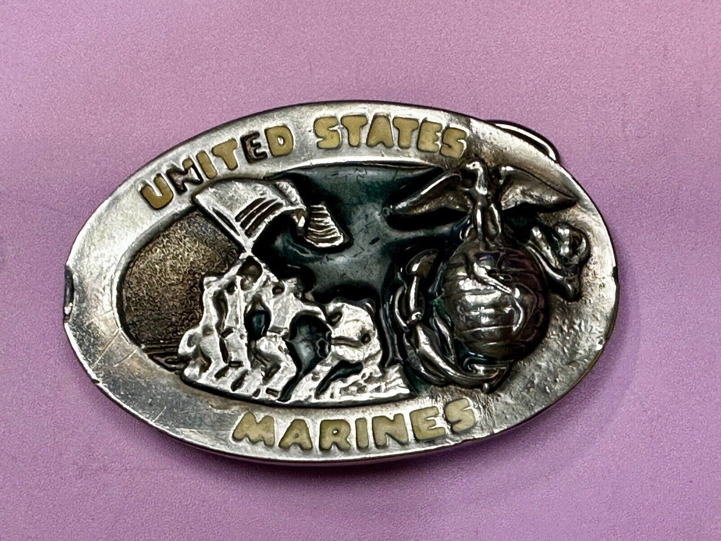 United States Marines Embalm Flag Raising Patriotic Belt Buckle