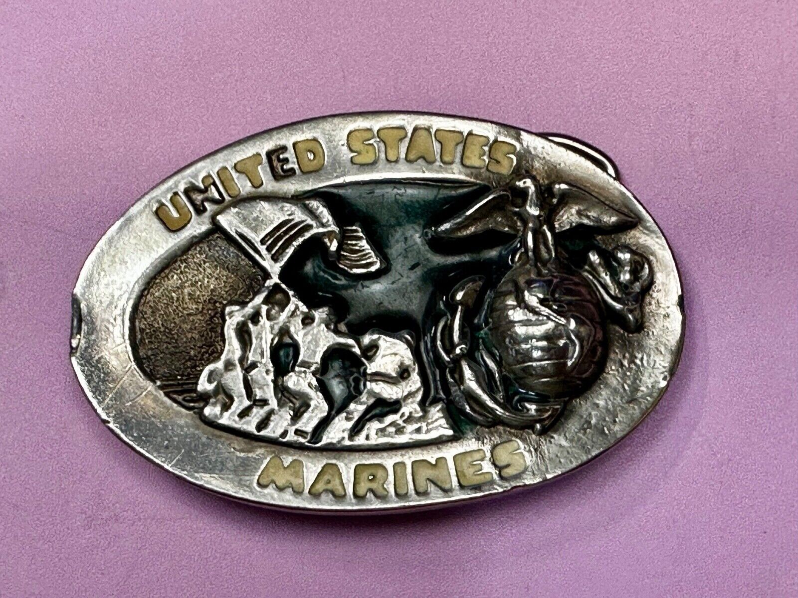 United States Marines Embalm Flag Raising Patriotic Belt Buckle