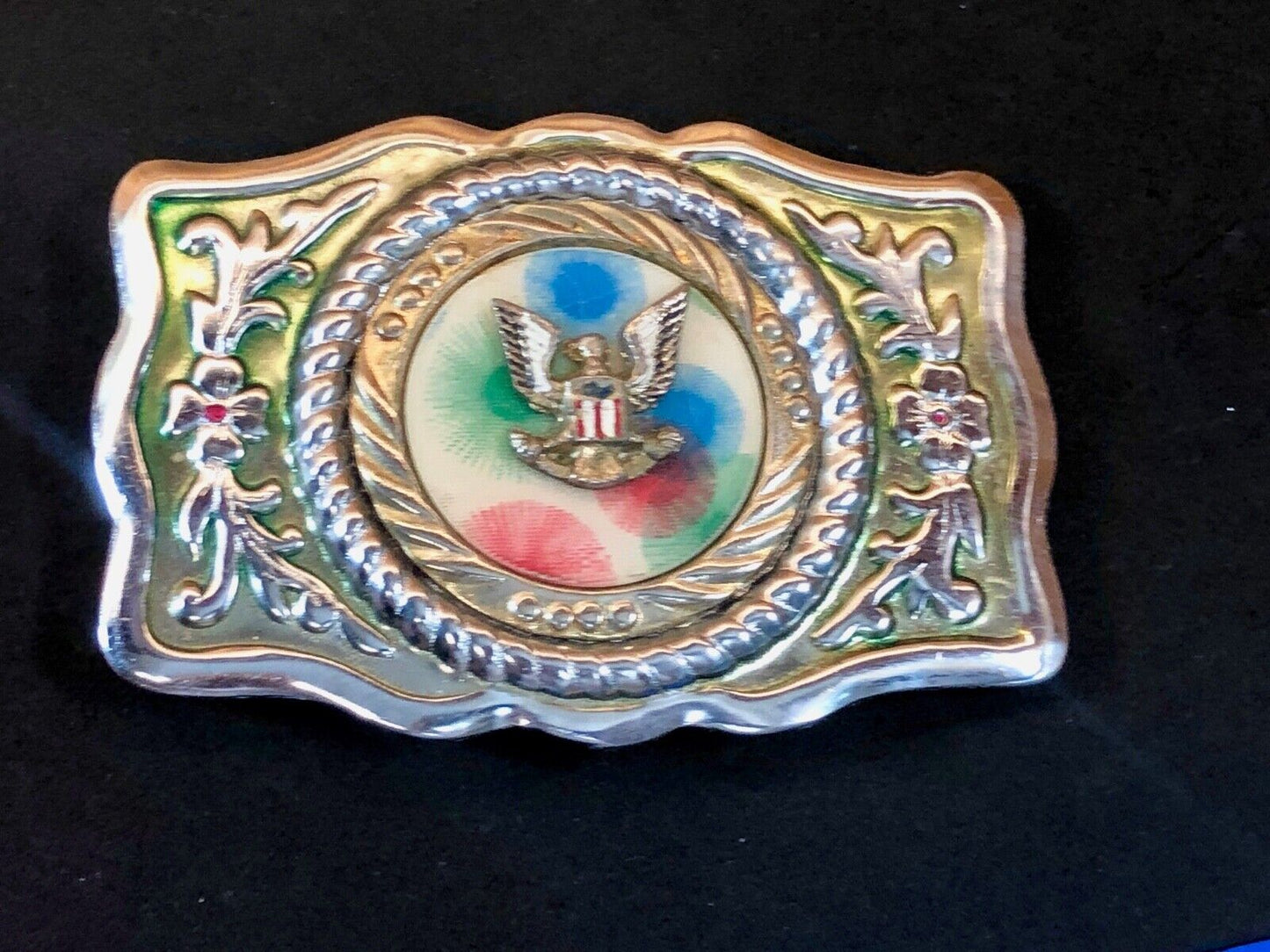vintage made in Mexico - unknown makers mark silver centerpiece USA belt buckle 
