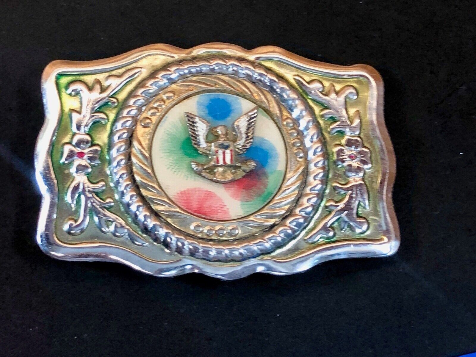 vintage made in Mexico - unknown makers mark silver centerpiece USA belt buckle 