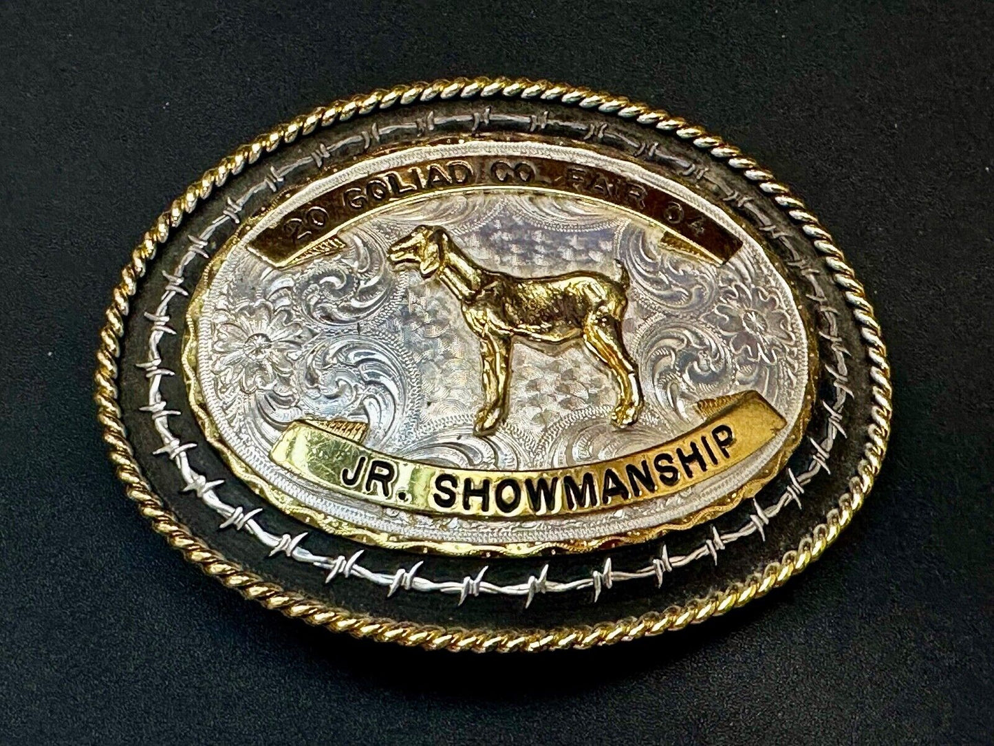 04 Goliad Co Fair Jr Showmanship Trophy Montana Silversmiths Numbed Belt Buckle