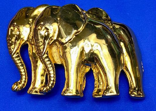Two Walking Standing Elephants Pair - RARE! LORie Spring 1987 belt buckle