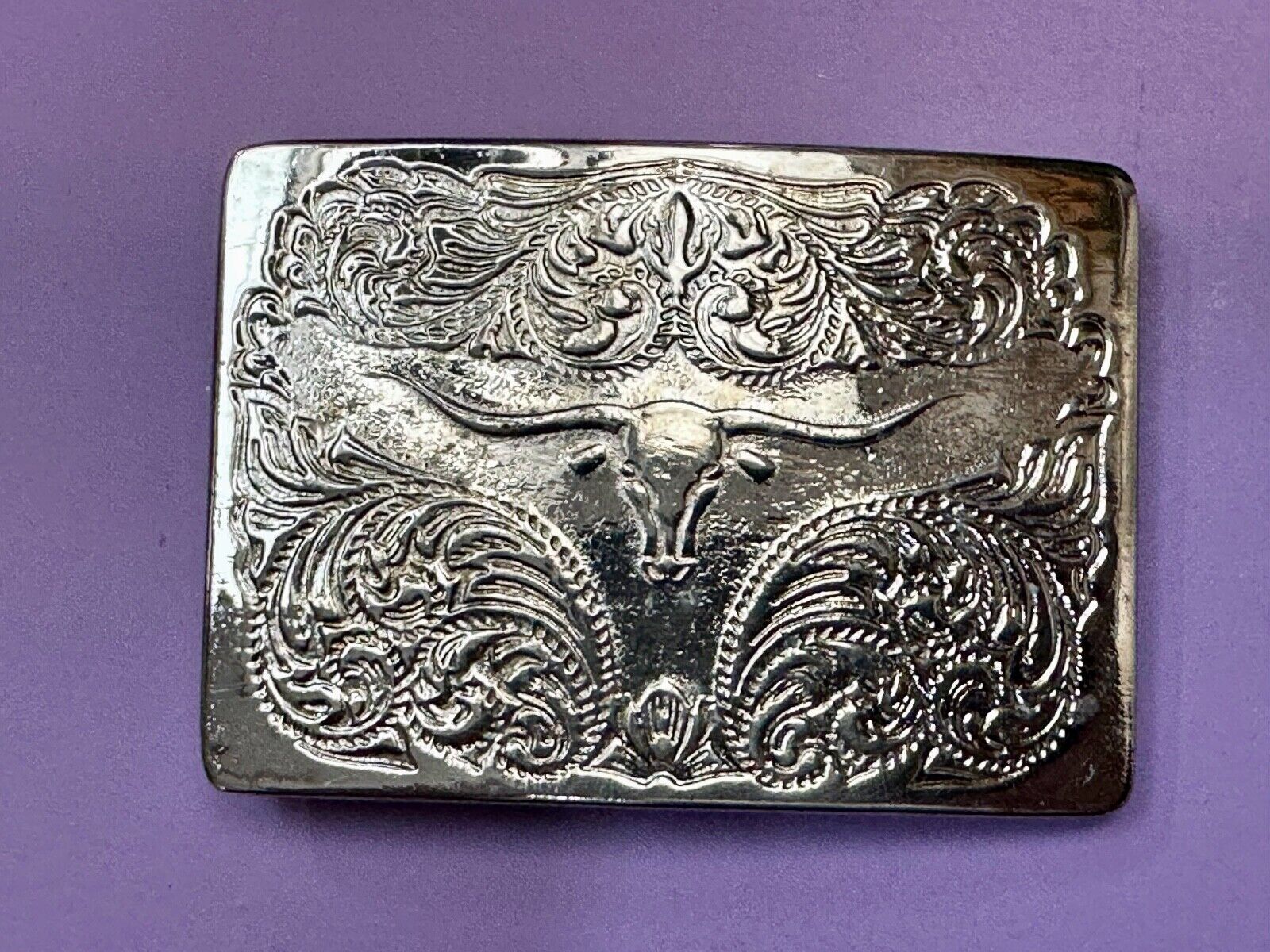 Vintage longhorn cow steer western flower swirl design belt buckle