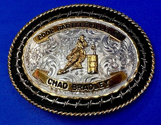 2002 Bartlessville OK Rodeo Trophy Chad Bradley Montana Silversmiths Belt Buckle