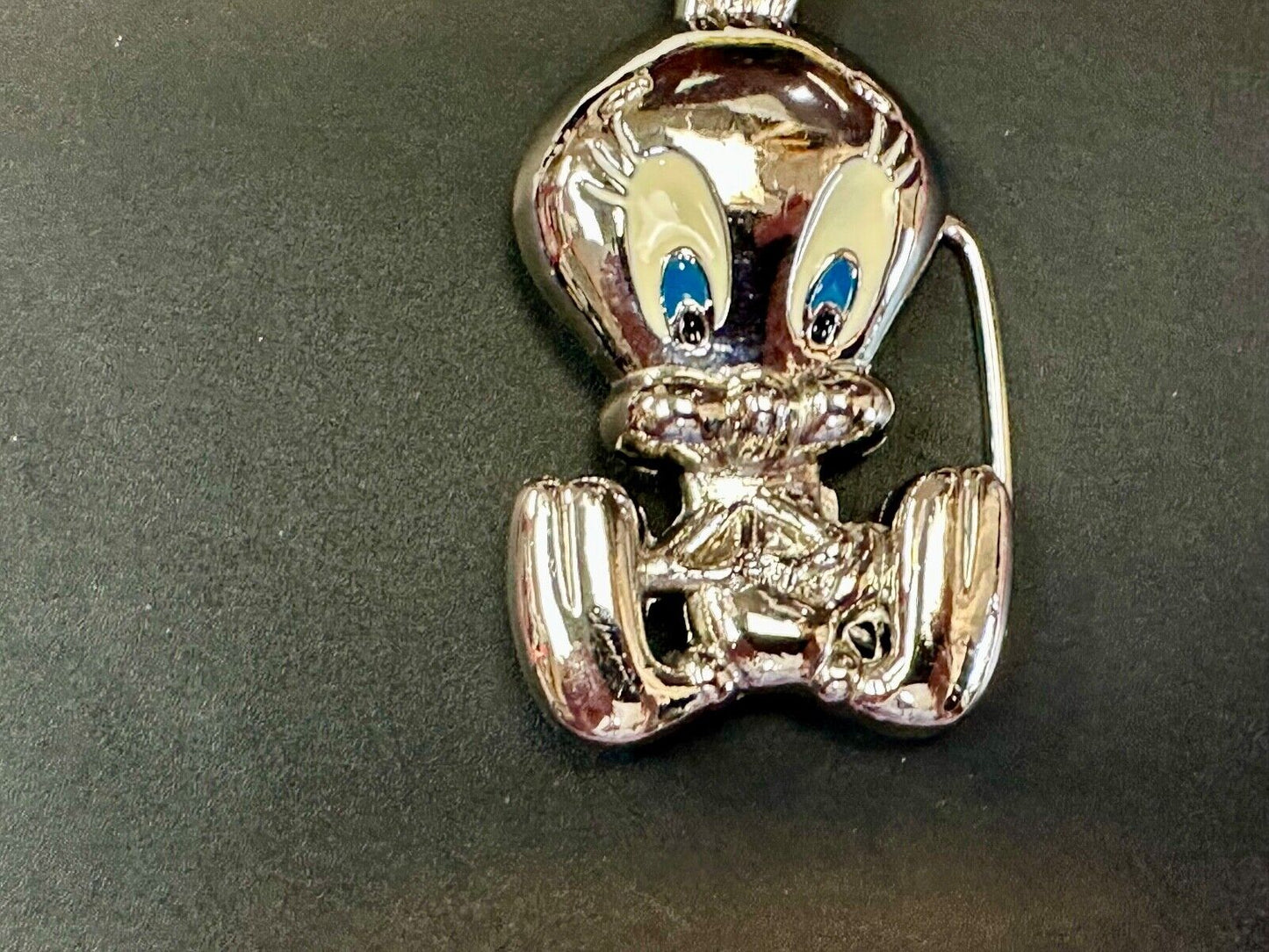 Tweety Bird Looney Tunes Enamel Eyes Silver Tone Small Vintage Belt Buckle