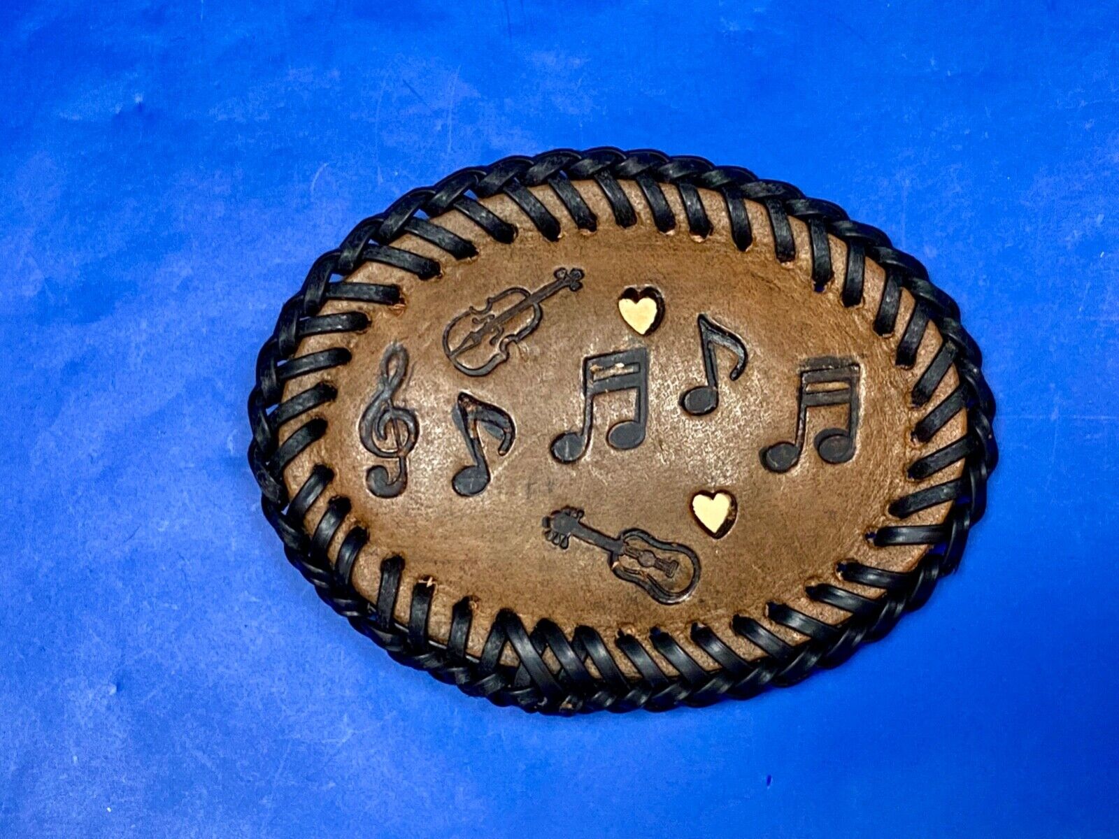 Vintage Eight 16Th Notes Violin Bass Treble Clef  Musicians Leather Belt Buckle
