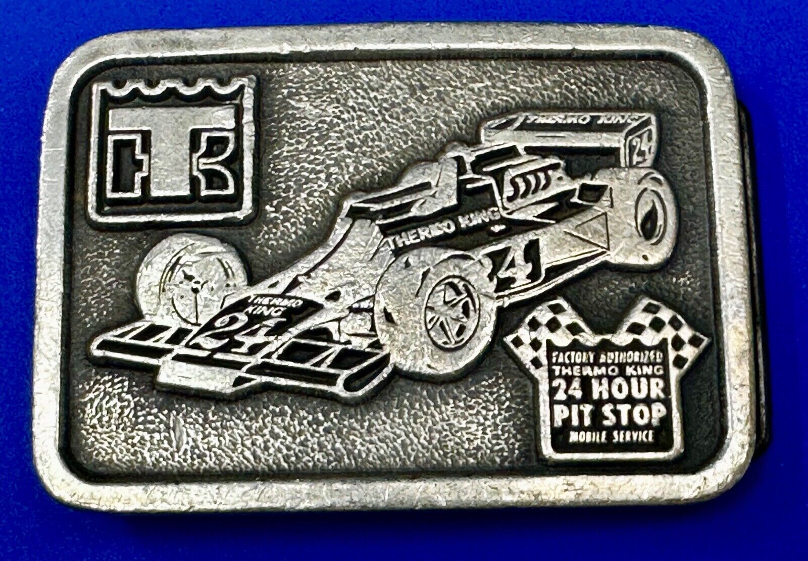 TK Thermo King - Indy Motor Speedway 24 hour pit stop Vintage Belt Buckle