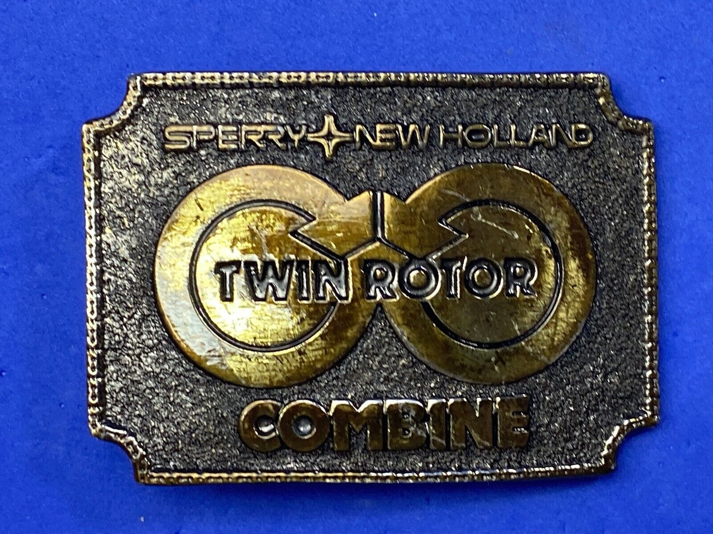Vintage 1970's Sperry New Holland Employee Patch Twin Rotor Combine belt buckle 