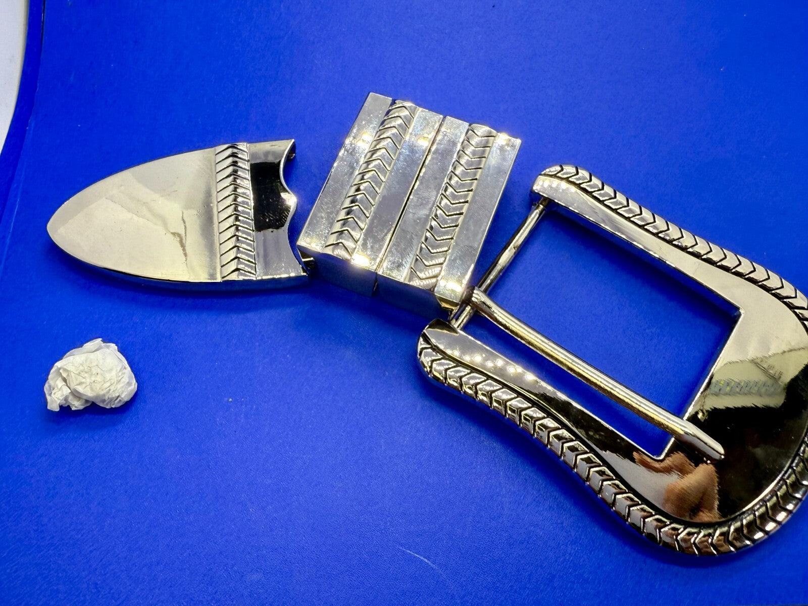4 pc Ranger Set - Two Loops and Tip W/ Screws Large Reflective New Belt Buckle