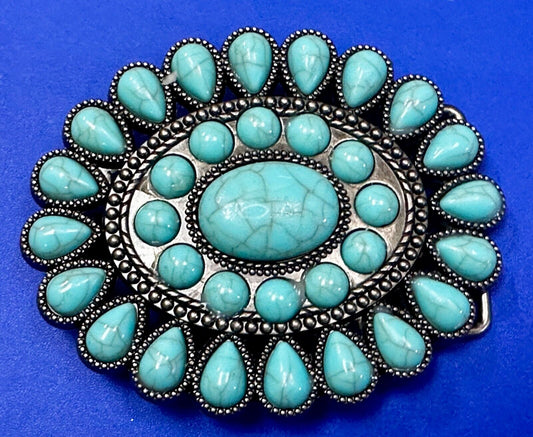 Beautiful Faux Turquoise Covered Hippie Vibe Western Cowgirls Belt Buckle #2049