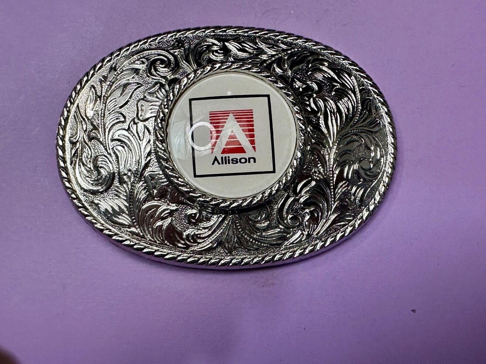 Allison Company Logo  Round Centerpiece Silver Tone Oval Western Belt Buckle