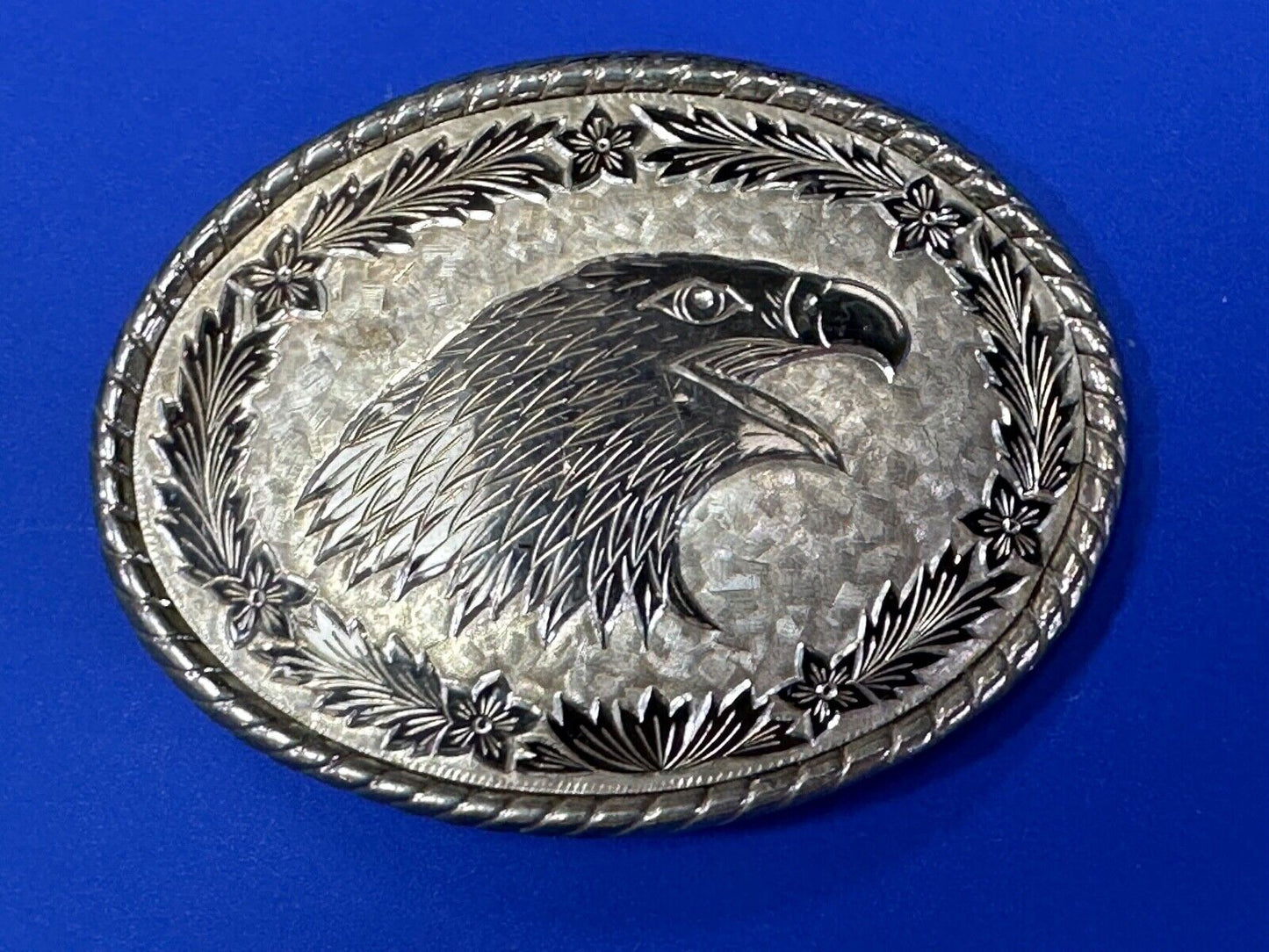 American Bald Eagle Bust profile, silver tone Etched belt buckle W Makers Mark