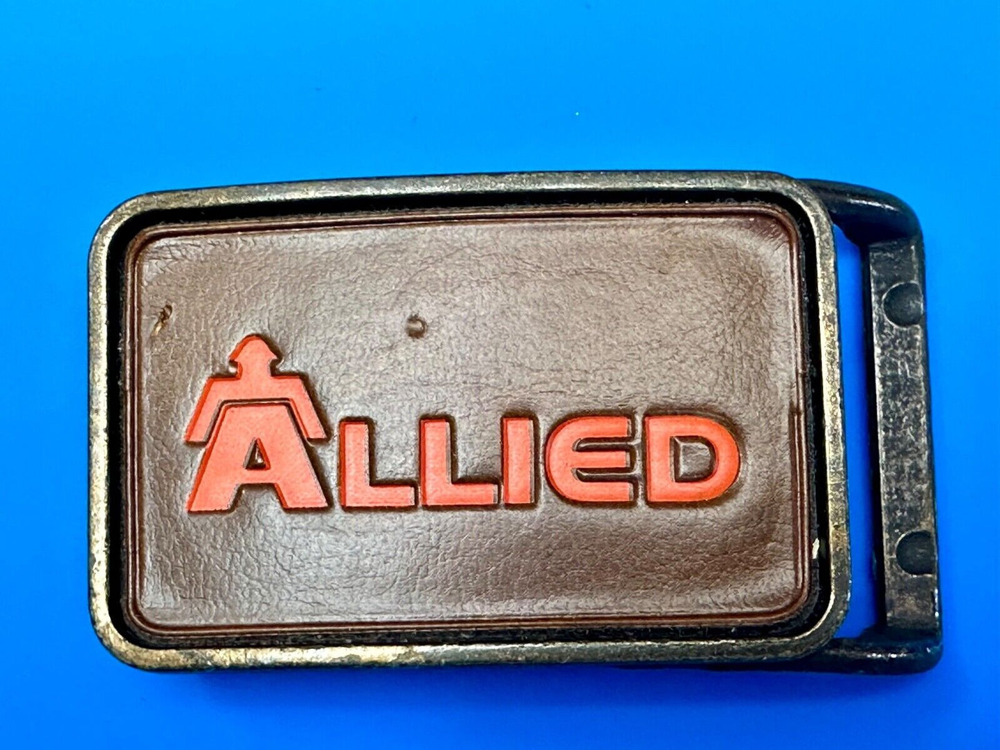70's Allied Trucking Transportation Vintage leather Belt Buckle orange lettering
