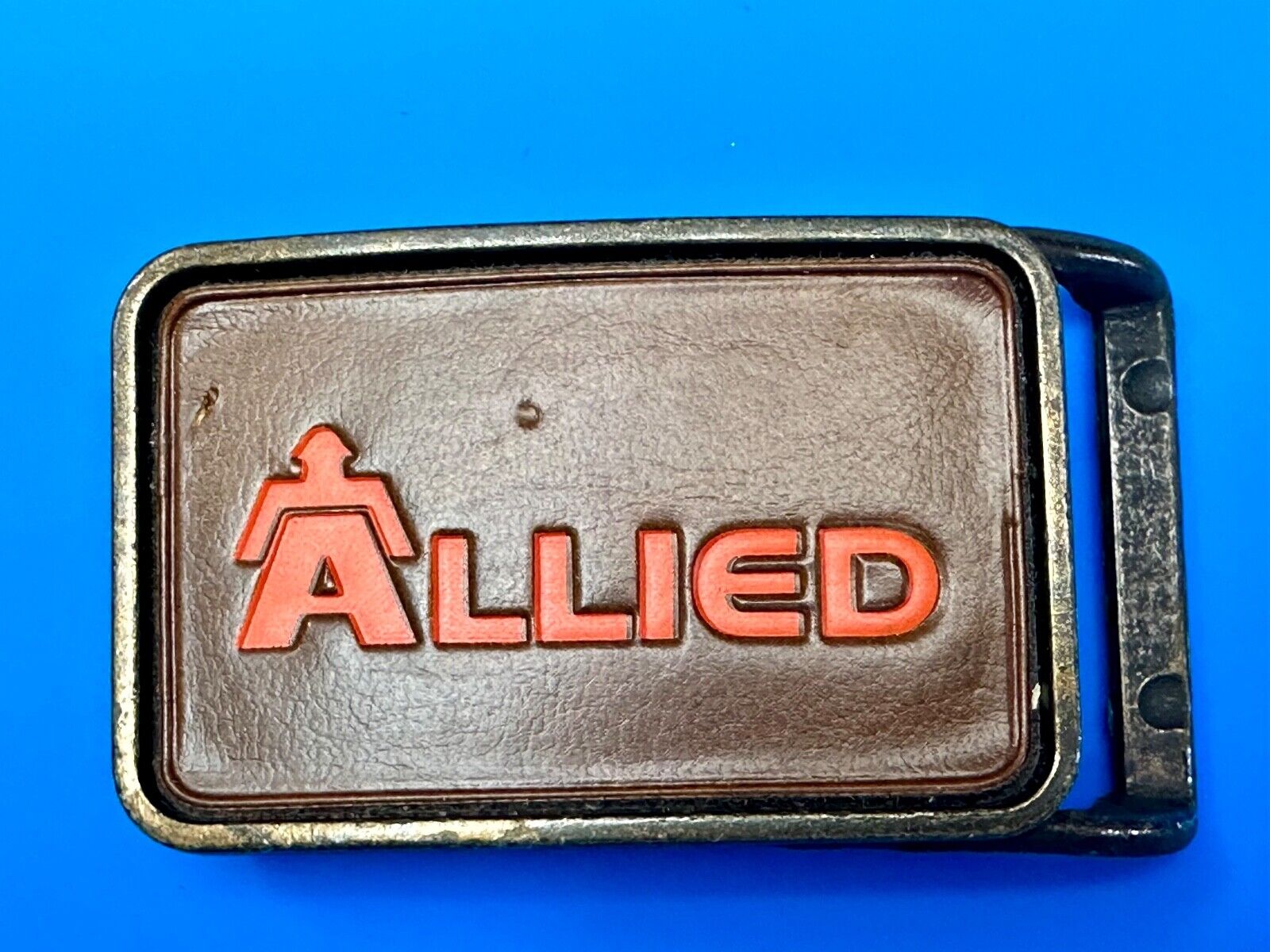 70's Allied Trucking Transportation Vintage leather Belt Buckle orange lettering