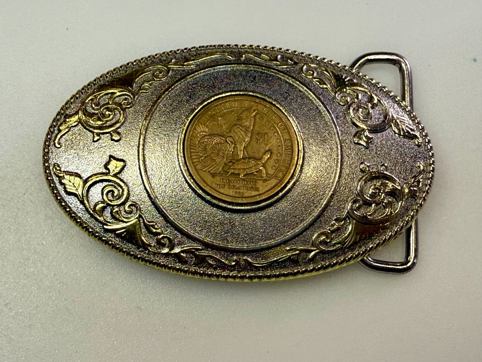 United States of America Treaty Delaware Dollar Coin Collectors FCM Belt Buckle
