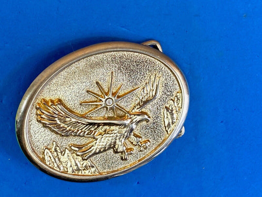 Vintage Flying Classic Bald Eagle With Rhinestone As Sun Starburst Belt Buckle 
