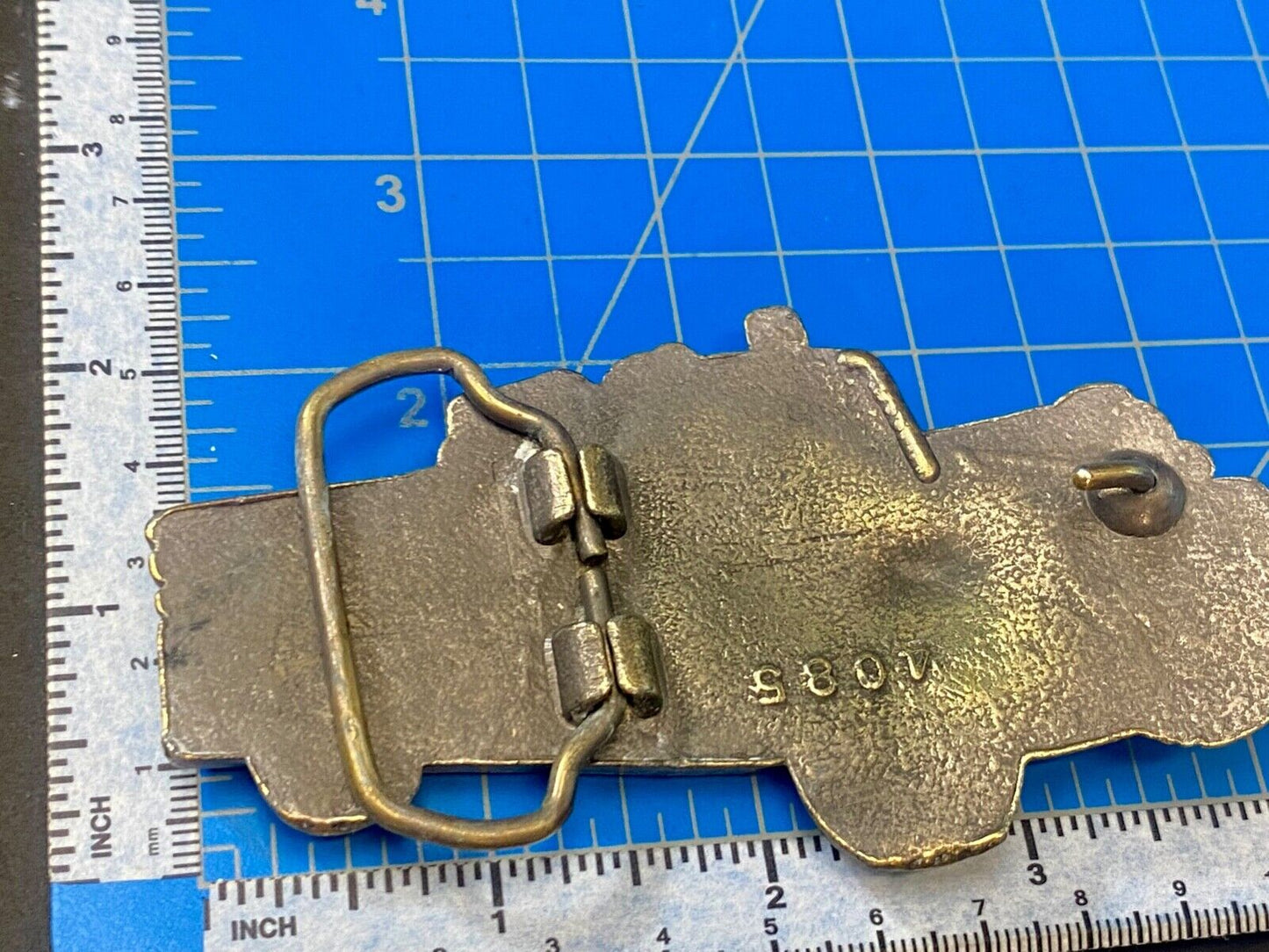 Vintage Figural Fire Truck cut out brass belt buckle