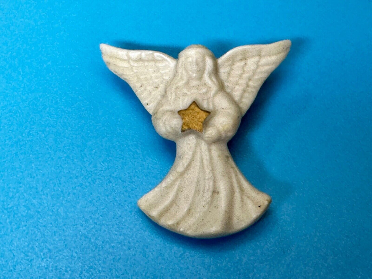 Vintage Lenox White Porcelain Angel Holding Gold Star Brooch Pin